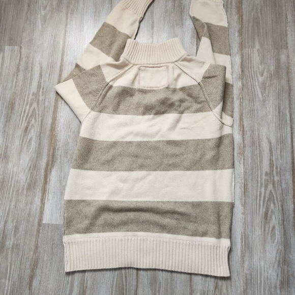 American Eagle Heavyweight 1/4 Zip Sweater Creme Gray Stripe Knit High Neck Sz L - Picture 12 of 13